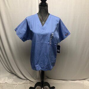 Cherokee Scrub Top Unisex Size Small Blue Traditional Short Sleeve Workwear NEW